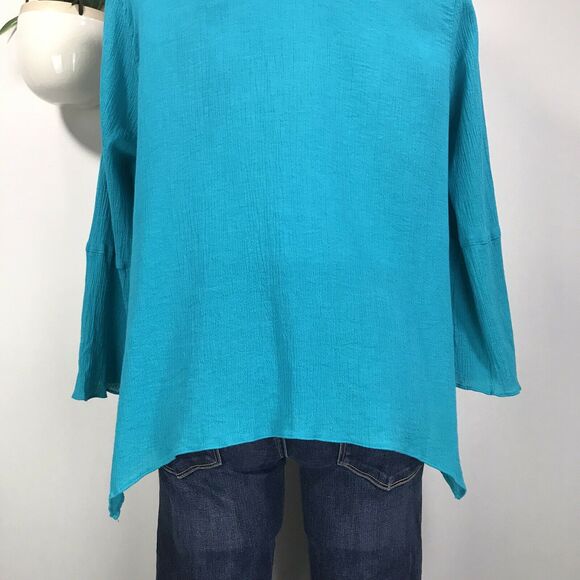 Tianello‎ Turquoise Yuriko Blouse Crinkle Open or Knot Front Cardigan Top Size S - Picture 8 of 10